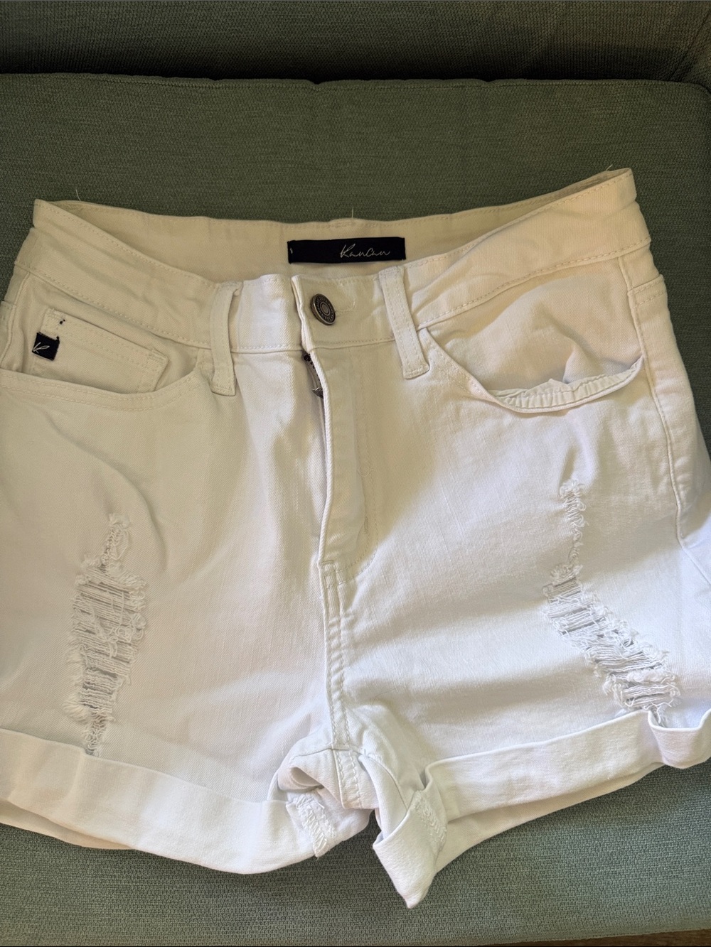 KanCan White Distressed High-Rise Jean Shorts